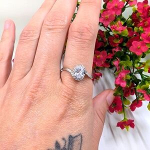 Crystal Halo and Sterling Silver Plated Vintage Ring Size 9